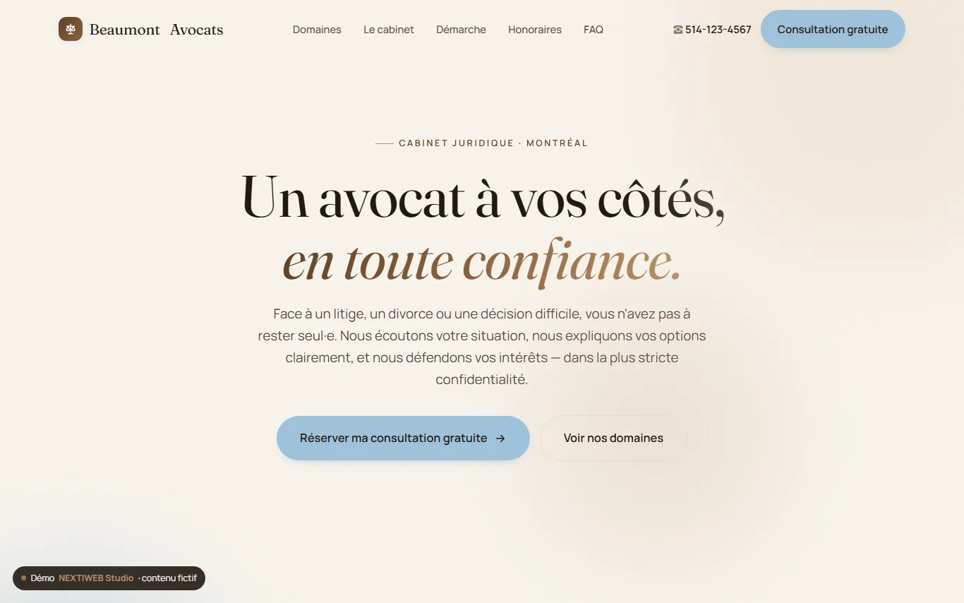 Aperçu de la démo de site Beaumont Avocats conçue par NEXTIWEB pour un cabinet d'avocats
