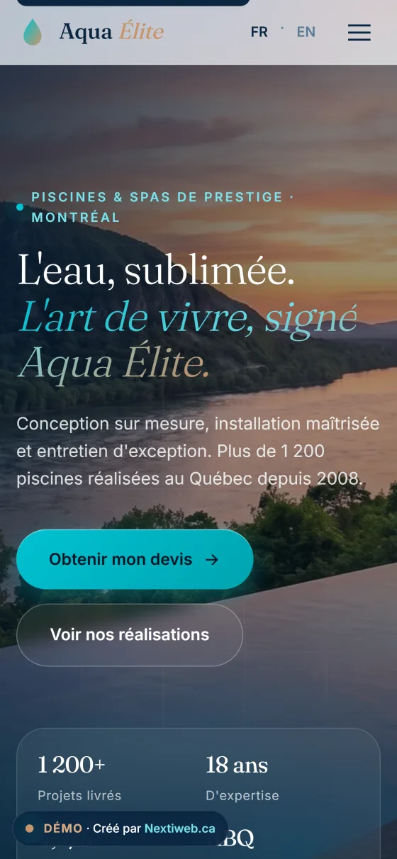 Aperçu mobile de la démo Aqua Élite conçue par NEXTIWEB pour la construction et rénovation