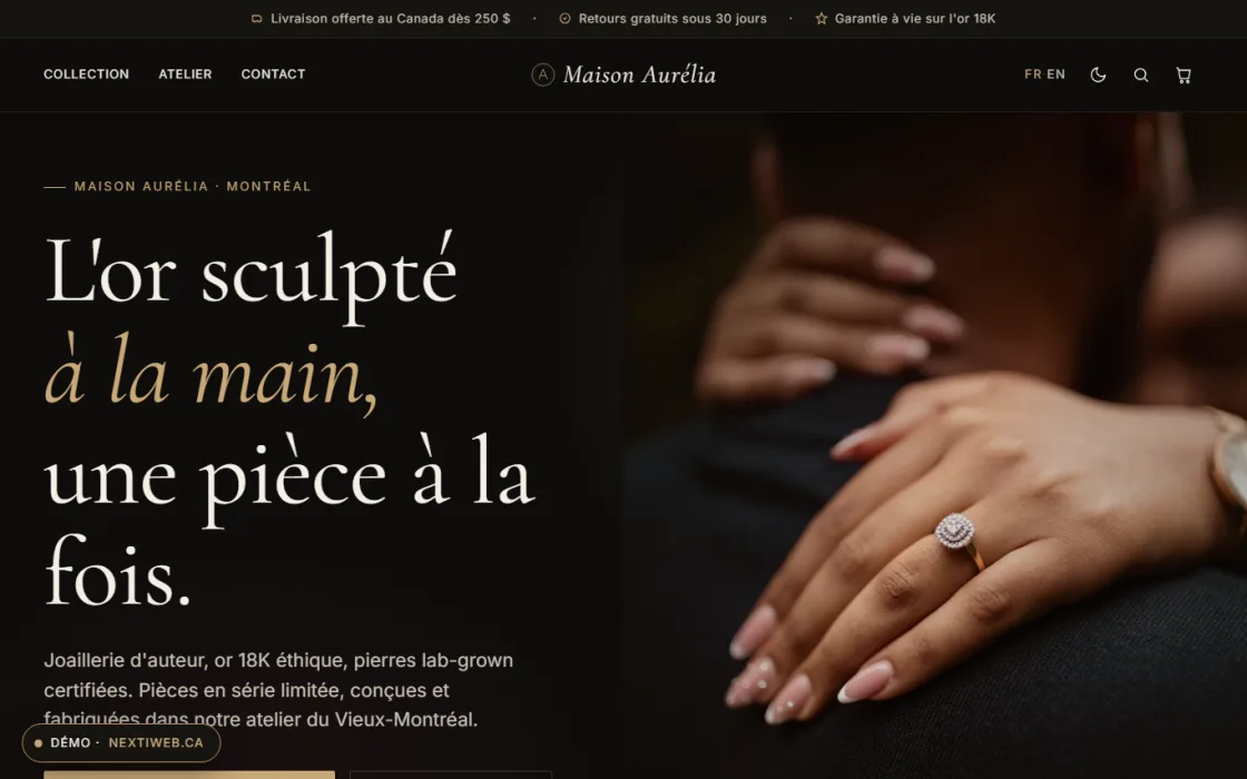Aperçu de la démo de site Maison Aurélia conçue par NEXTIWEB pour une bijouterie en ligne