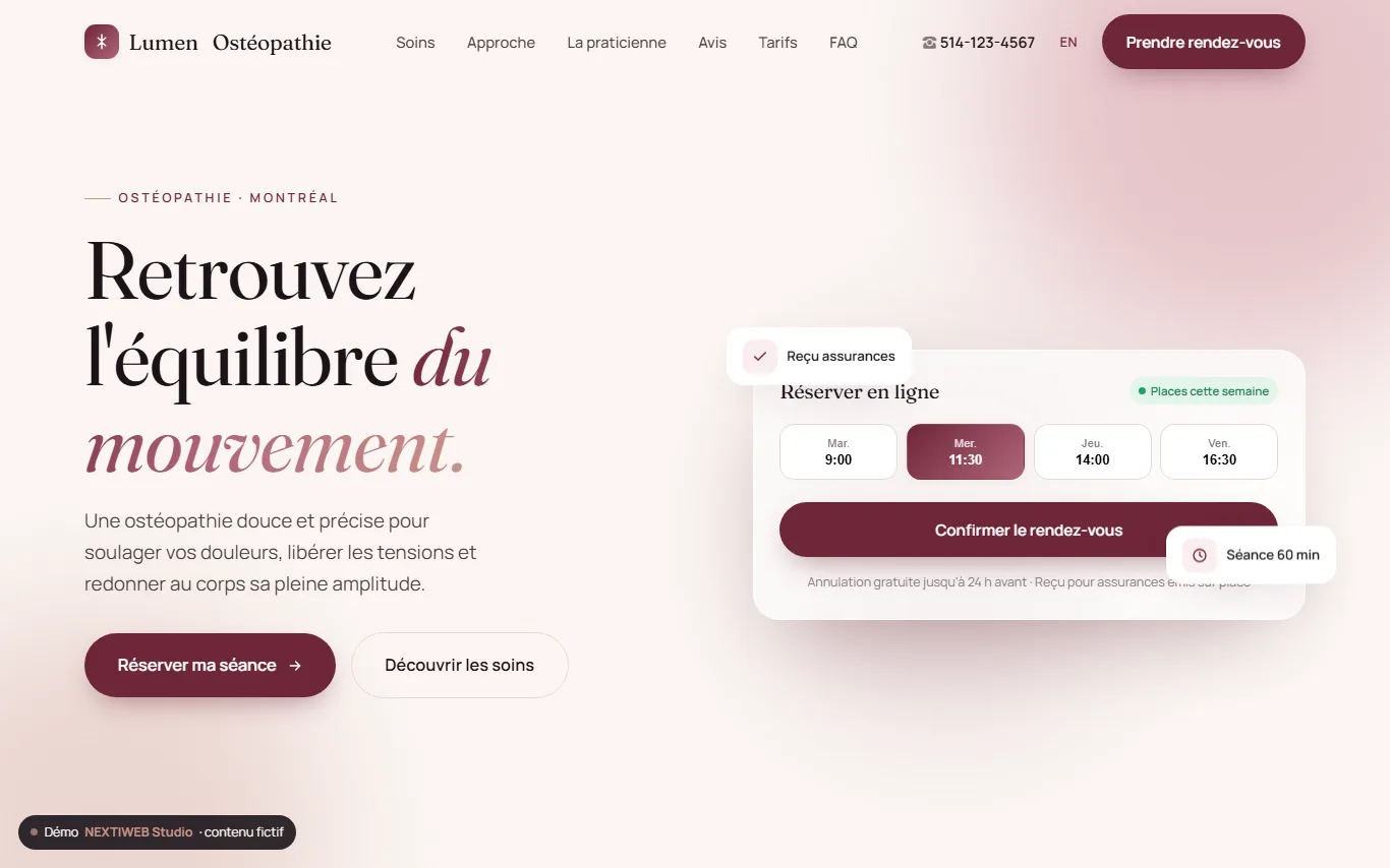 Preview of the Lumen Ostéopathie demo site designed by NEXTIWEB for an osteopath