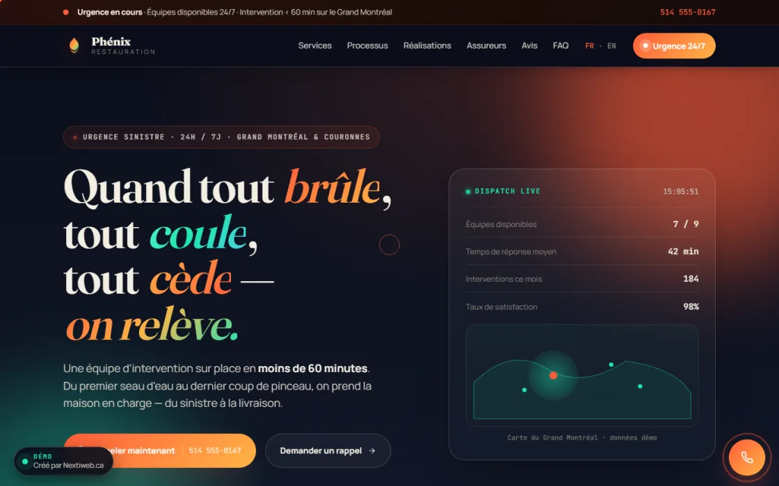 Aperçu de la démo de site Phénix conçue par NEXTIWEB pour les services à domicile