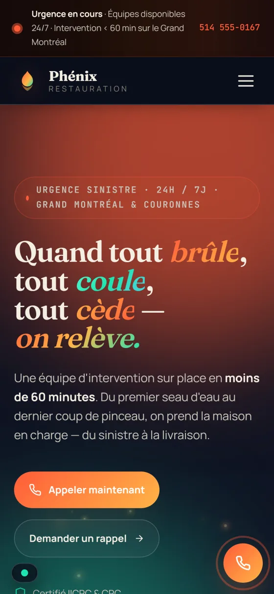 Aperçu mobile de la démo Phénix conçue par NEXTIWEB pour les services à domicile